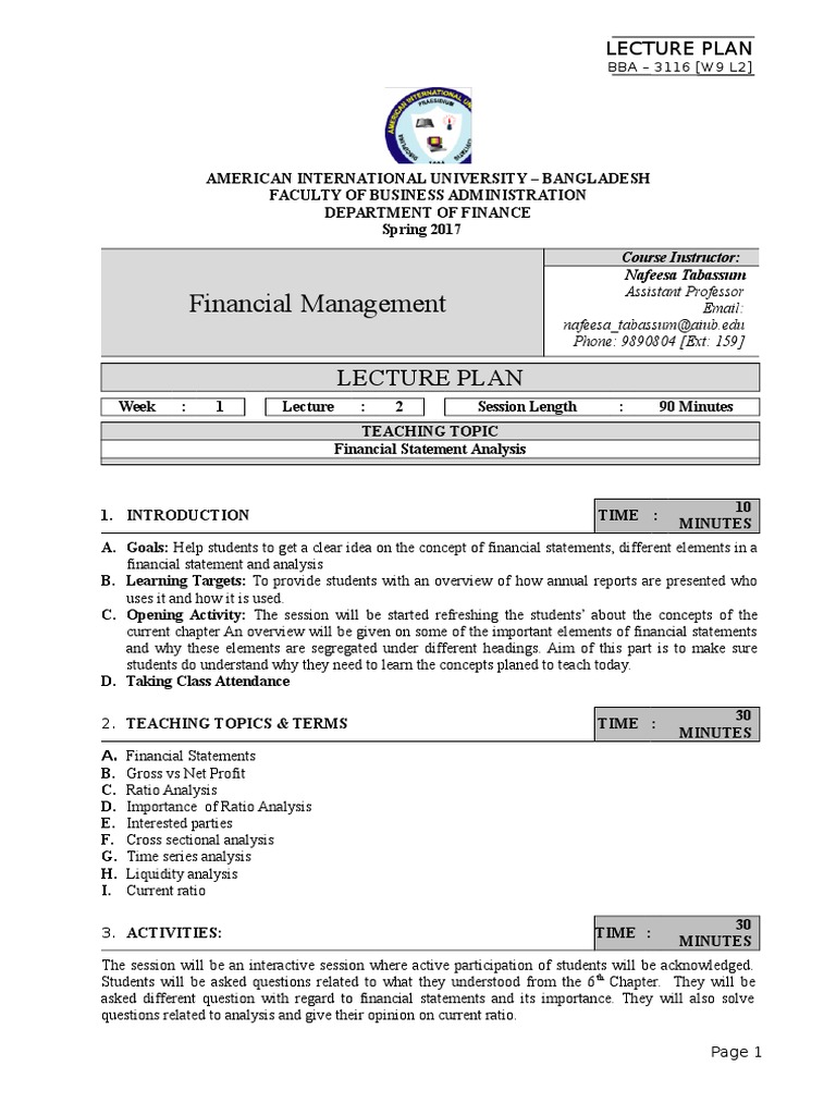 Lecture Plan-Fm 16 | PDF | Lecture | Cognition