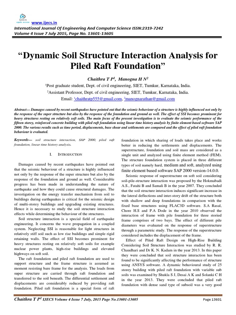 Dynamic Soil Structure Interaction Analysis For Piled Raft Foundation ...
