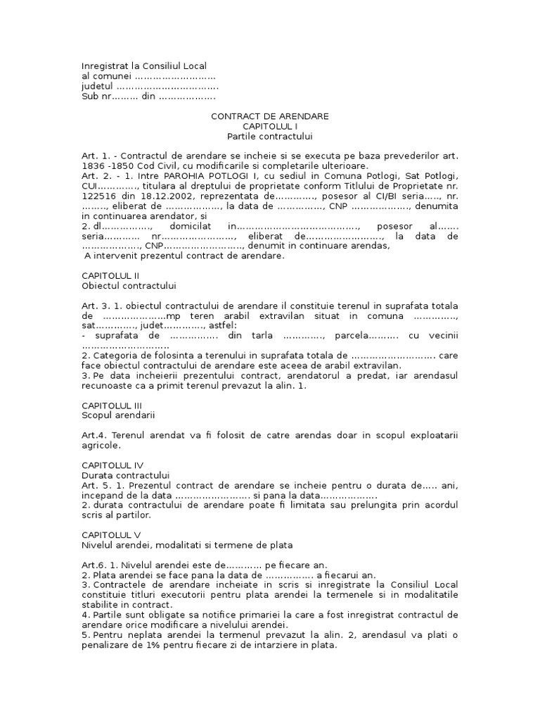 Model Contract Arenda