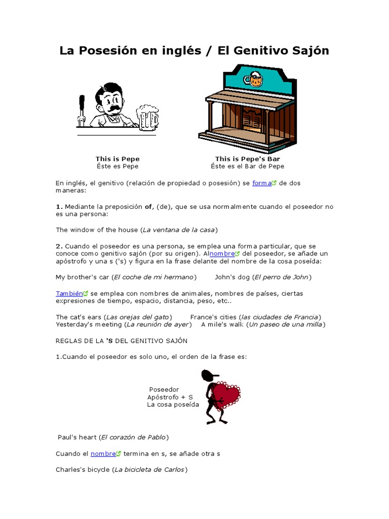 Lesson 10la Posesión en Inglés (Genitivo Sajón) Onomástica Lingüística