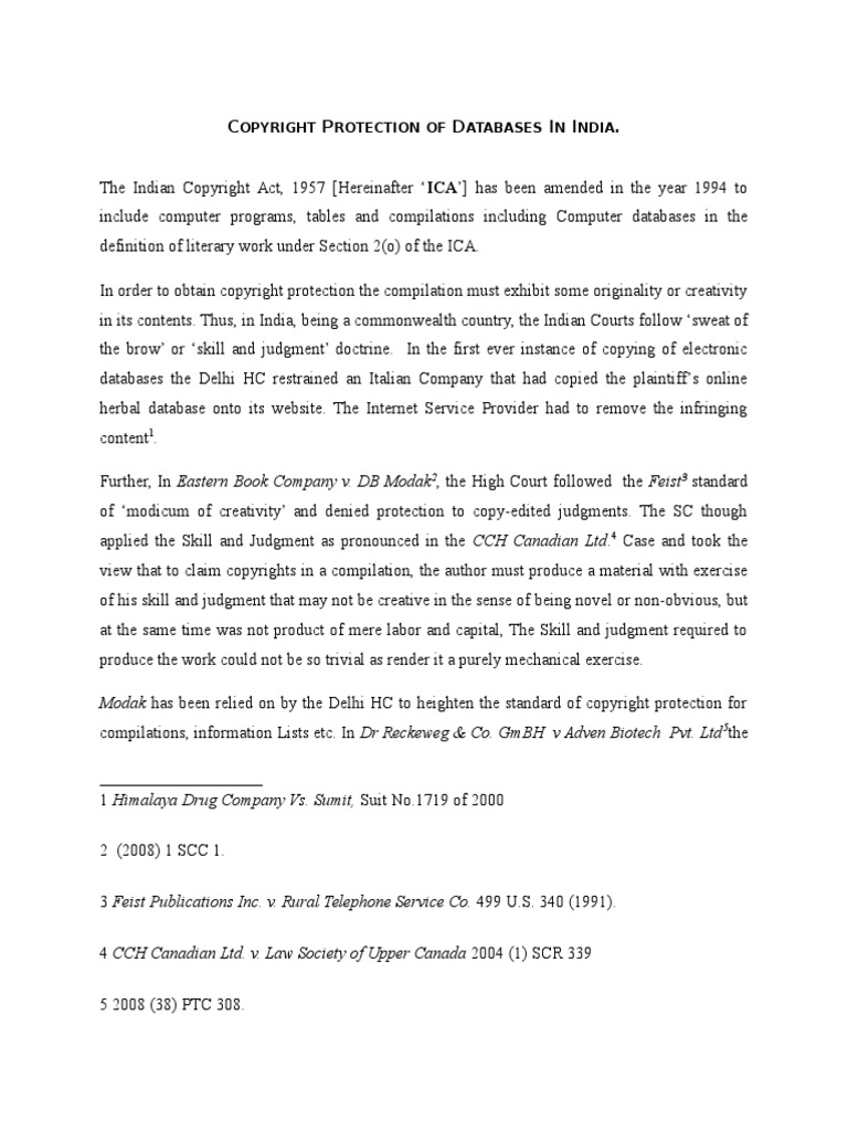 Copyright Protection for Databases in India | PDF | Social Information ...