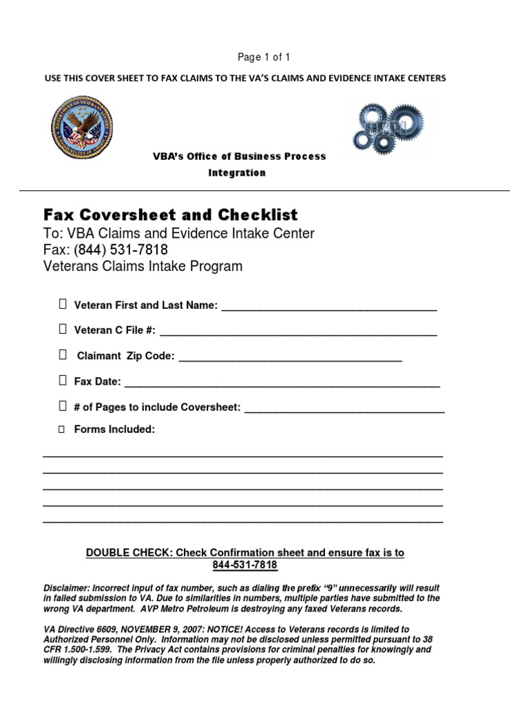 VA Claims Fax Cover Sheet Template | PDF