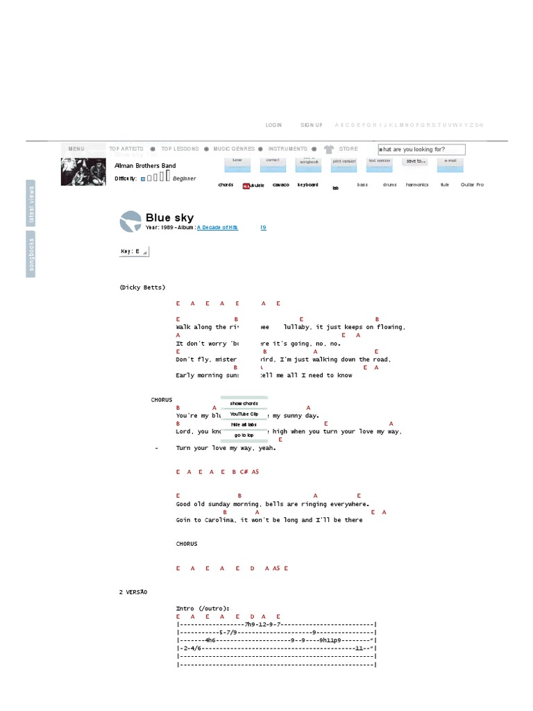 BLUE SKY Tab Allman Brothers Band _ EChords Blues Popular Music