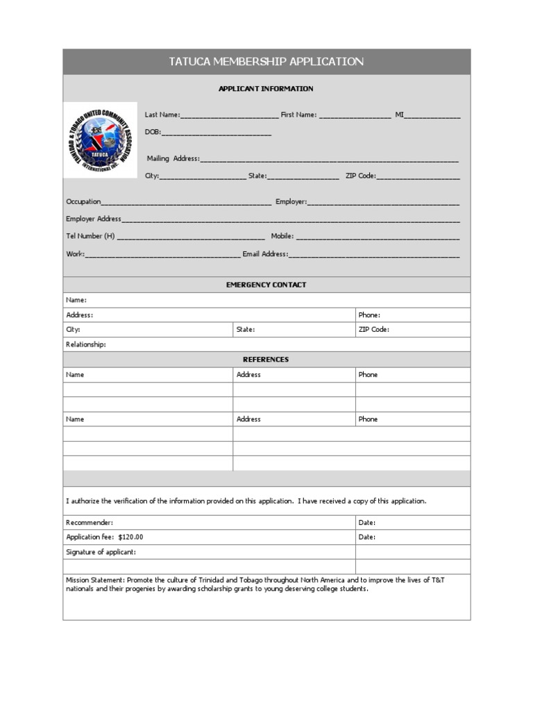 TATUCA Membership Application Form | PDF | Career & Growth