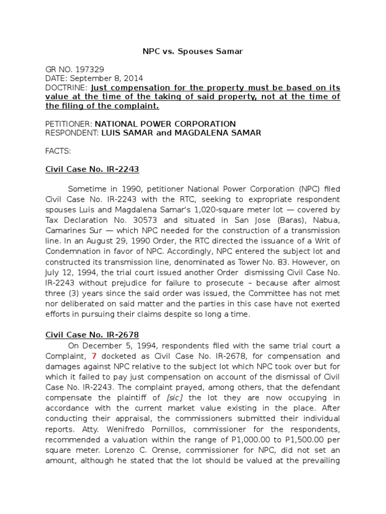 Just Compensation in NPC Expropriation Case | PDF | Eminent Domain ...