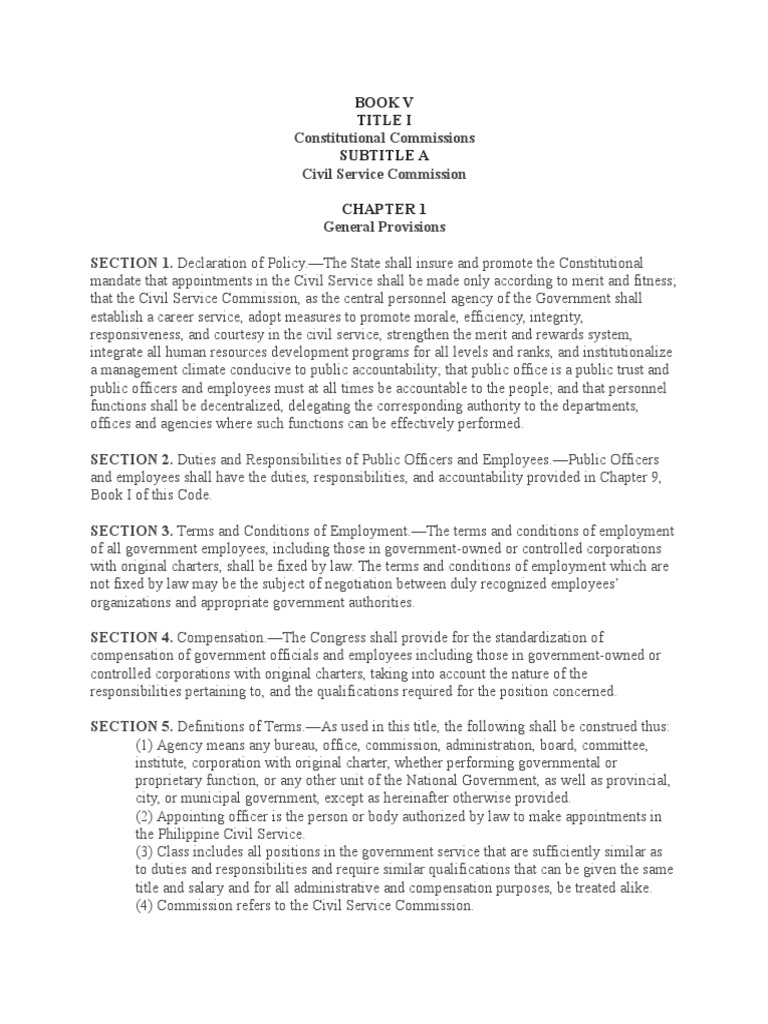 EO 292 Book V CSC PDF Civil Service Employment