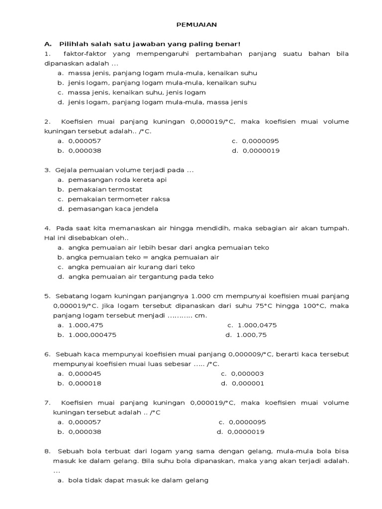 Soal Pemuaian Kelas 4 Sd
