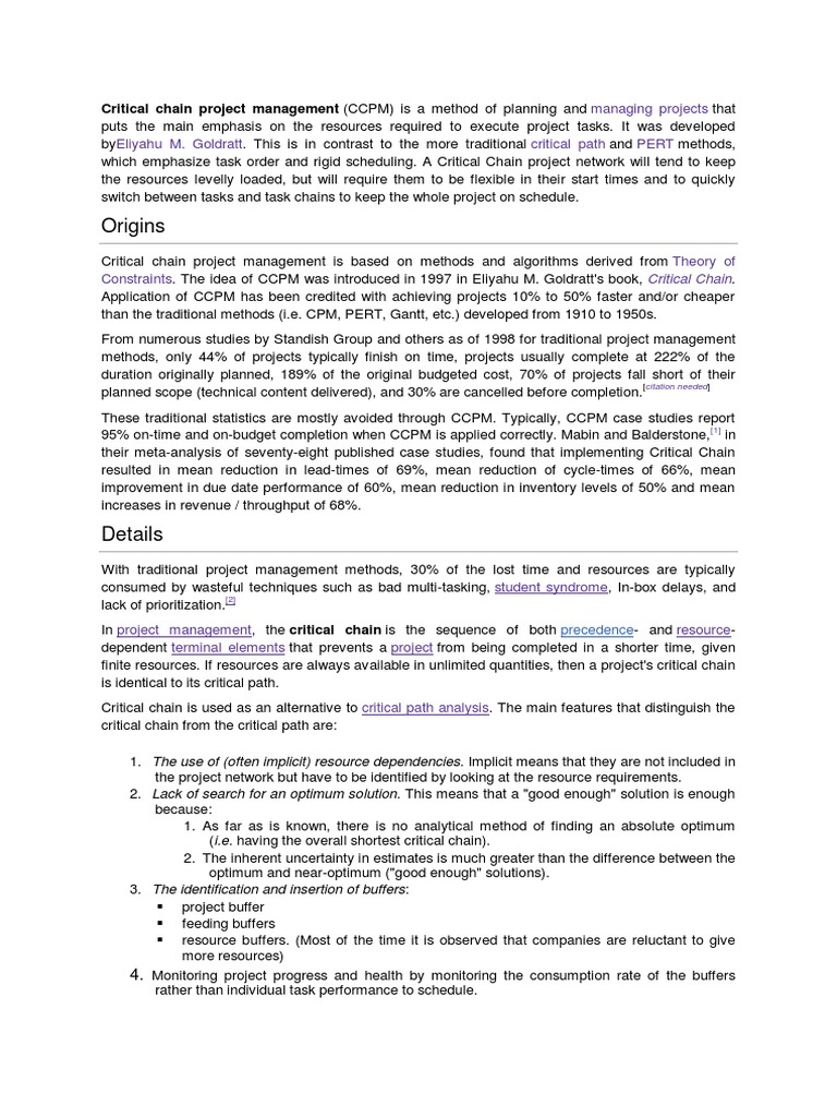 Goldratt's Critical Chain Project Management | PDF | Areas Of Computer ...