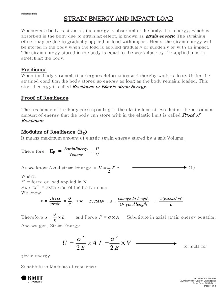 Strain Energy in Impact Loading | PDF | Deformation (Mechanics ...