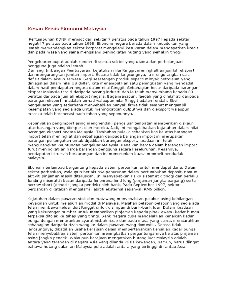 Kesan Krisis Ekonomi Malaysia Surinah Pdf