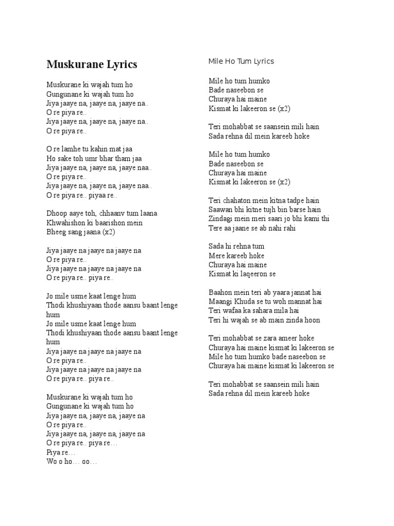Muskurane Lyrics