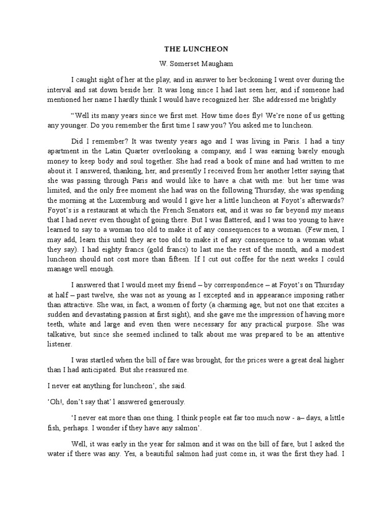 The Luncheon_S Maugham Short Story Lesson W. Somerset Maugham Lunch