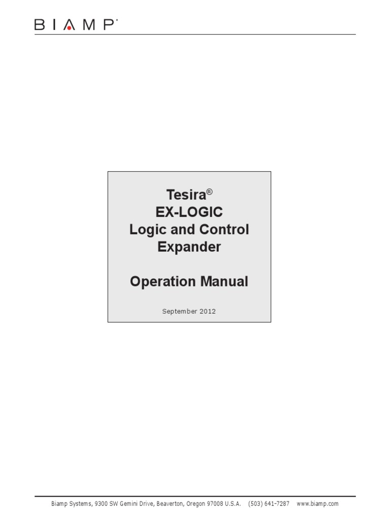 Tesira Ex-Logic Manual Sep12-1 | PDF | Input/Output | Logic Gate