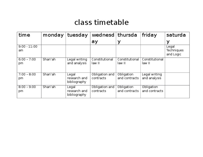 Class Timetable | PDF