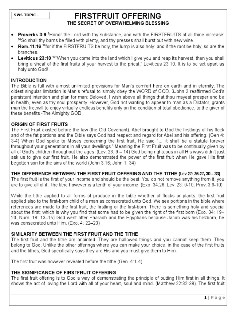 Understanding Firstfruit Offerings | PDF | Hebrew Bible | Law Of Moses