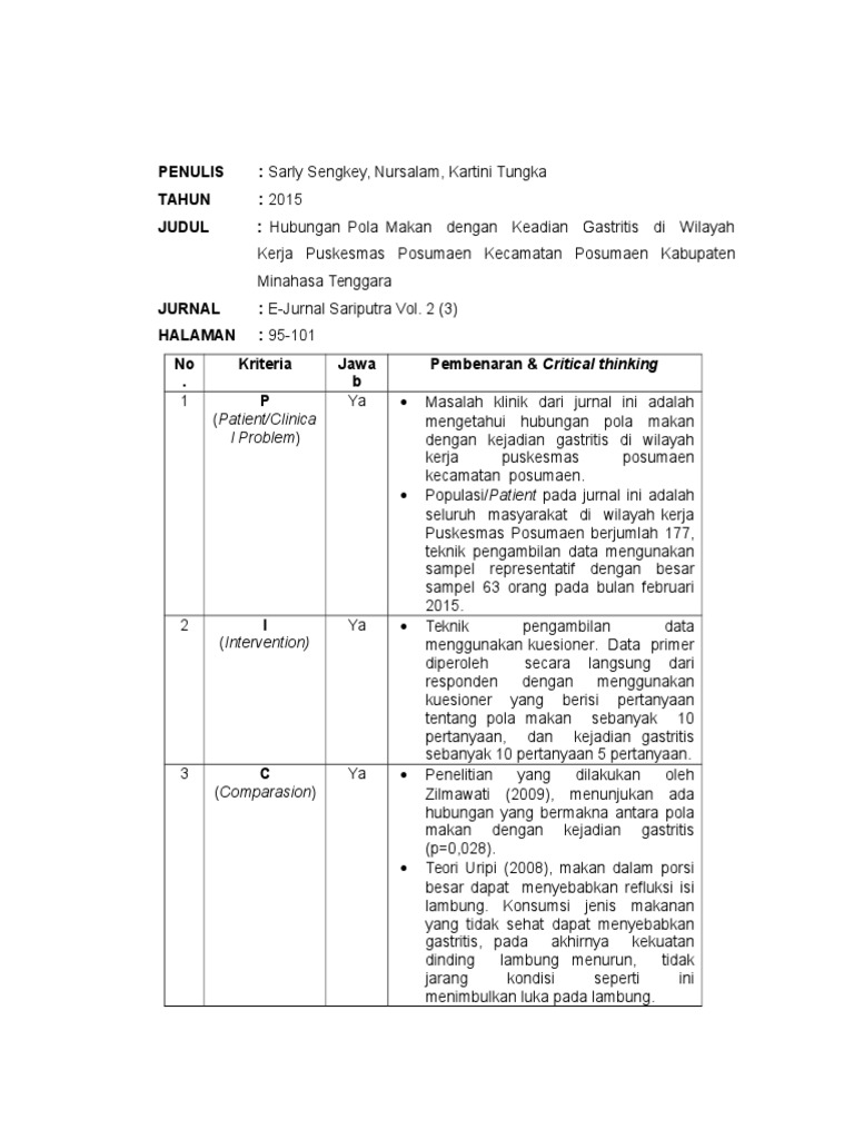 Analisis Jurnal Pico Kasus Gastritis