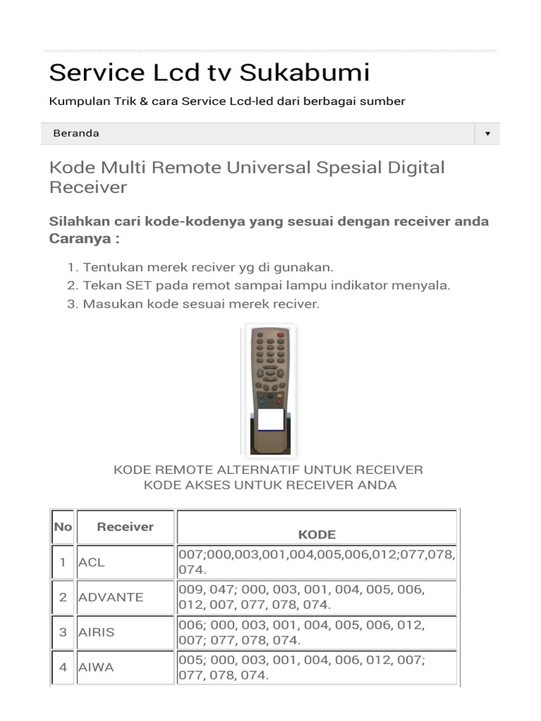Kode Remote Universal untuk Receiver | PDF
