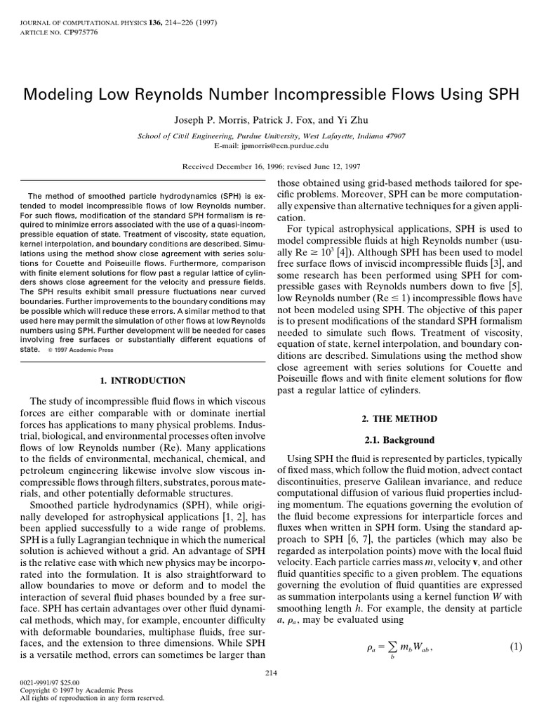 Modeling Low Reynolds Number Incompressible Flows Using SPH PDF | PDF ...