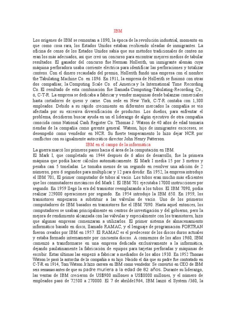 Historia y Orígenes de IBM | PDF | Ibm | Unidad Central de procesamiento