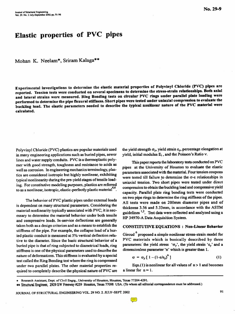 Elastic Properties of PVC Pipes PDF Elasticity (Physics) Yield