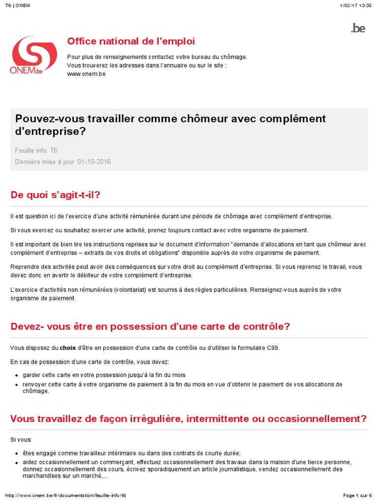 T6 Onem Pdf Chomage Sciences Sociales