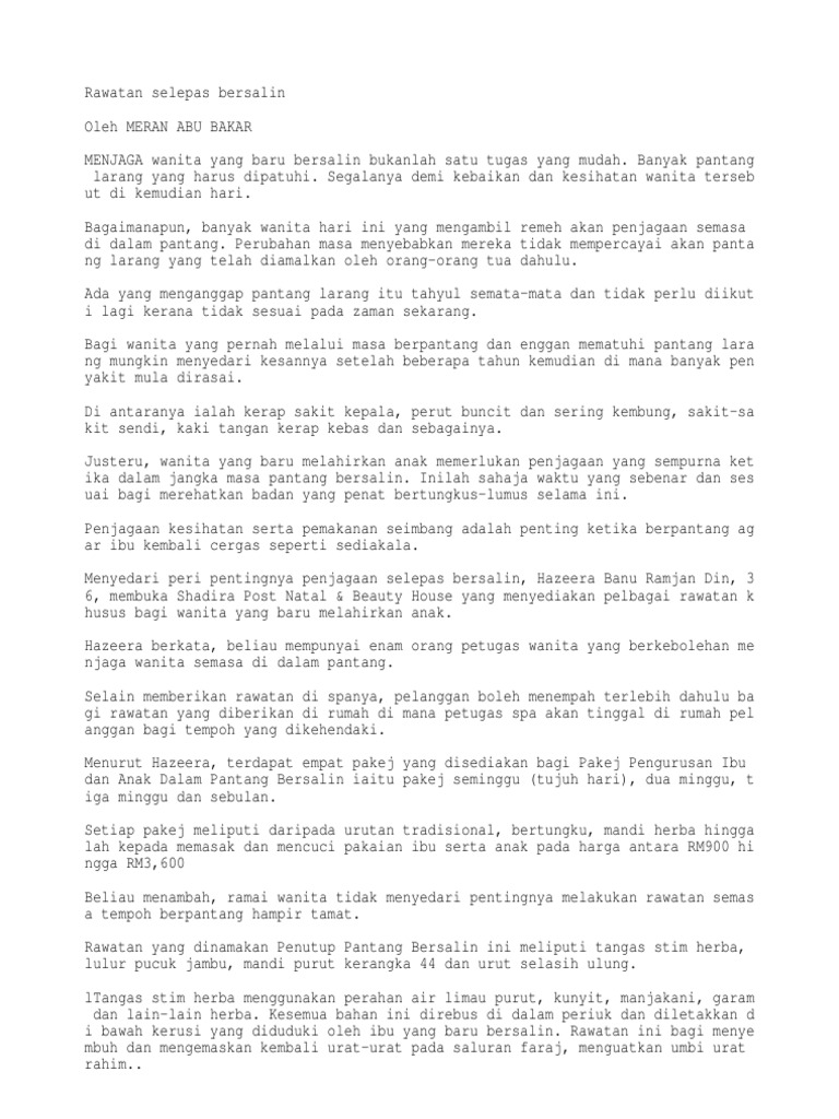 Rawatan Selepas Bersalin Pdf