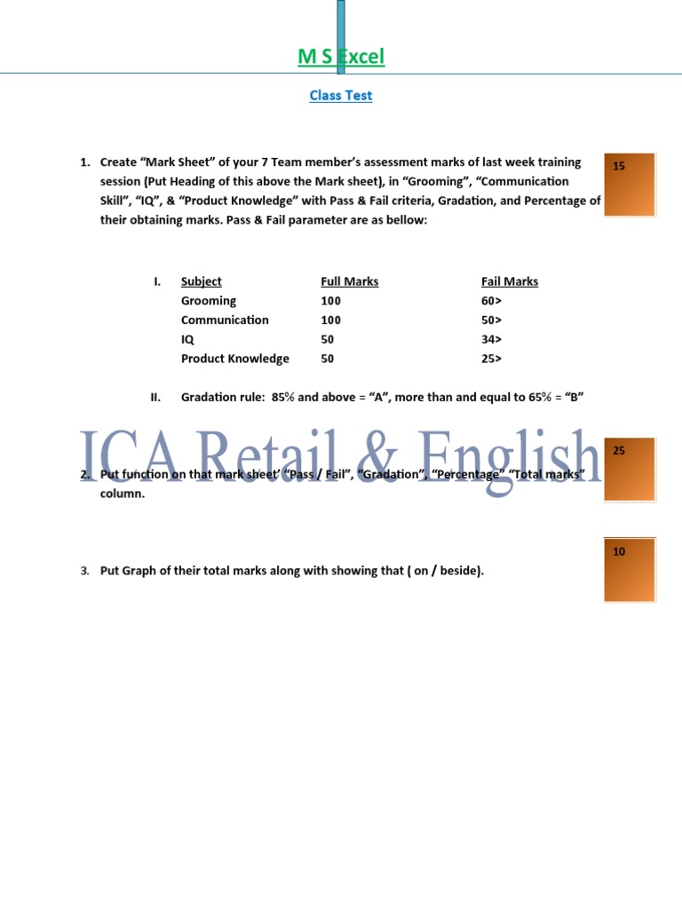 M S Excel Question Paper | PDF