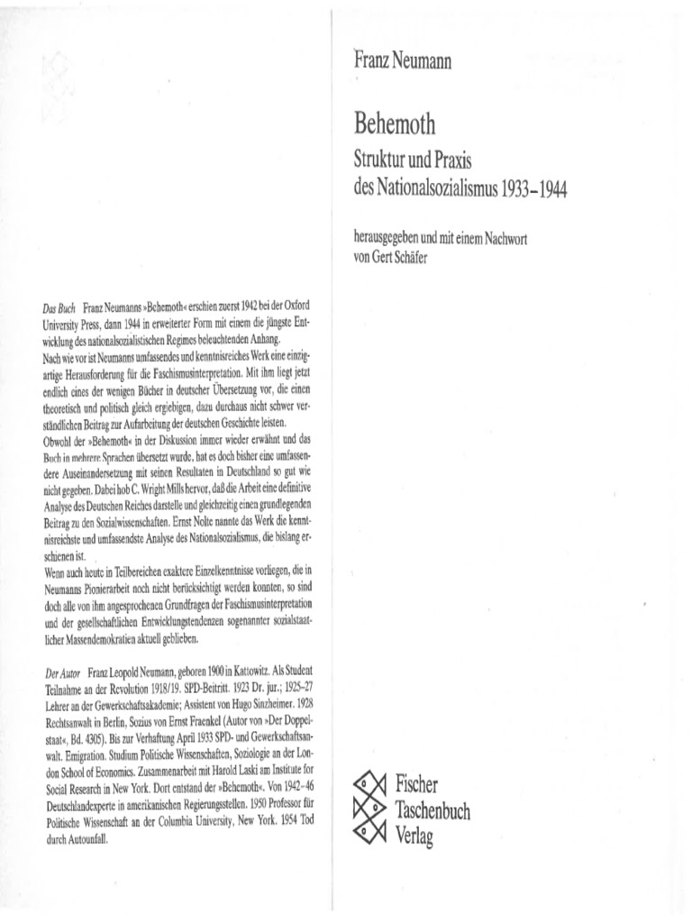 Behemoth. Struktur Und Praxis Des Nationalsozialismus 1933-1944 | PDF