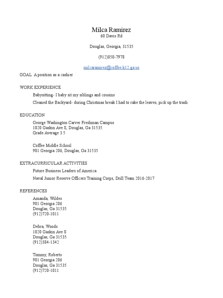 Resume of Milca Ramirez for Cashier Position | PDF