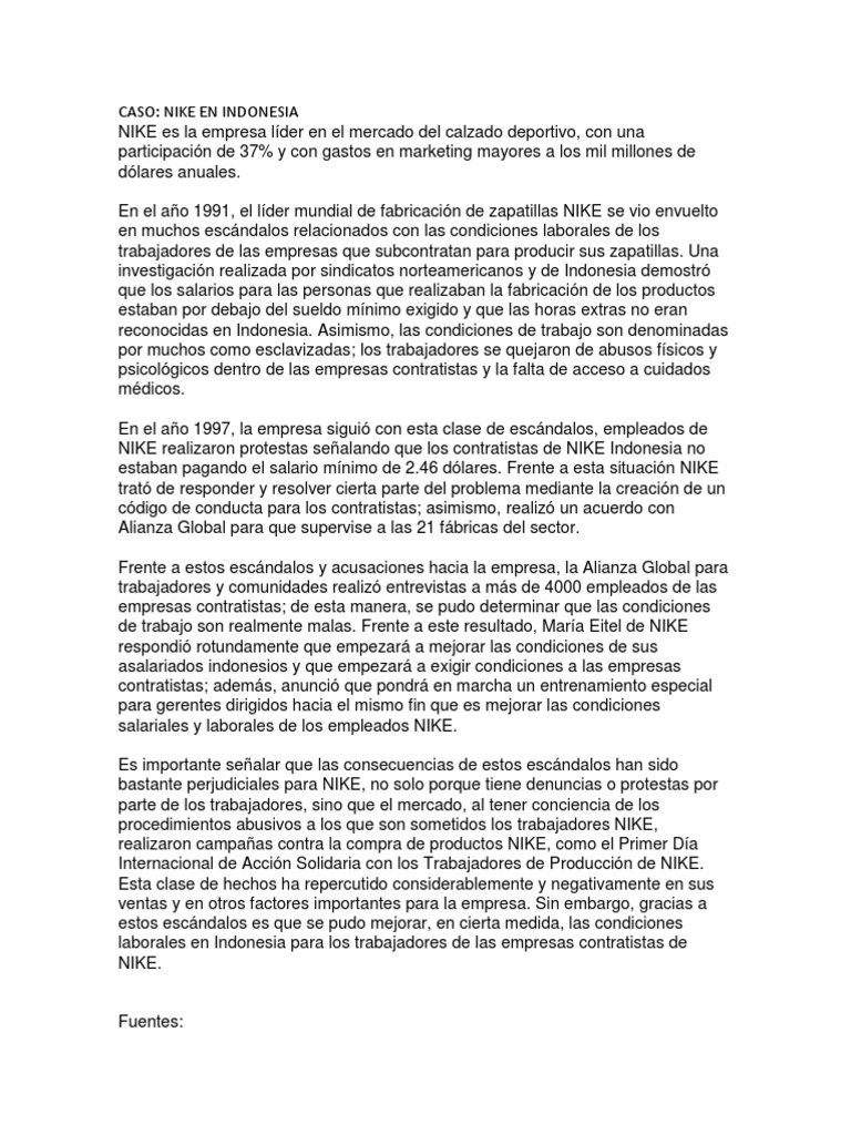 Caso Nike Pdf Nike Salario Mínimo