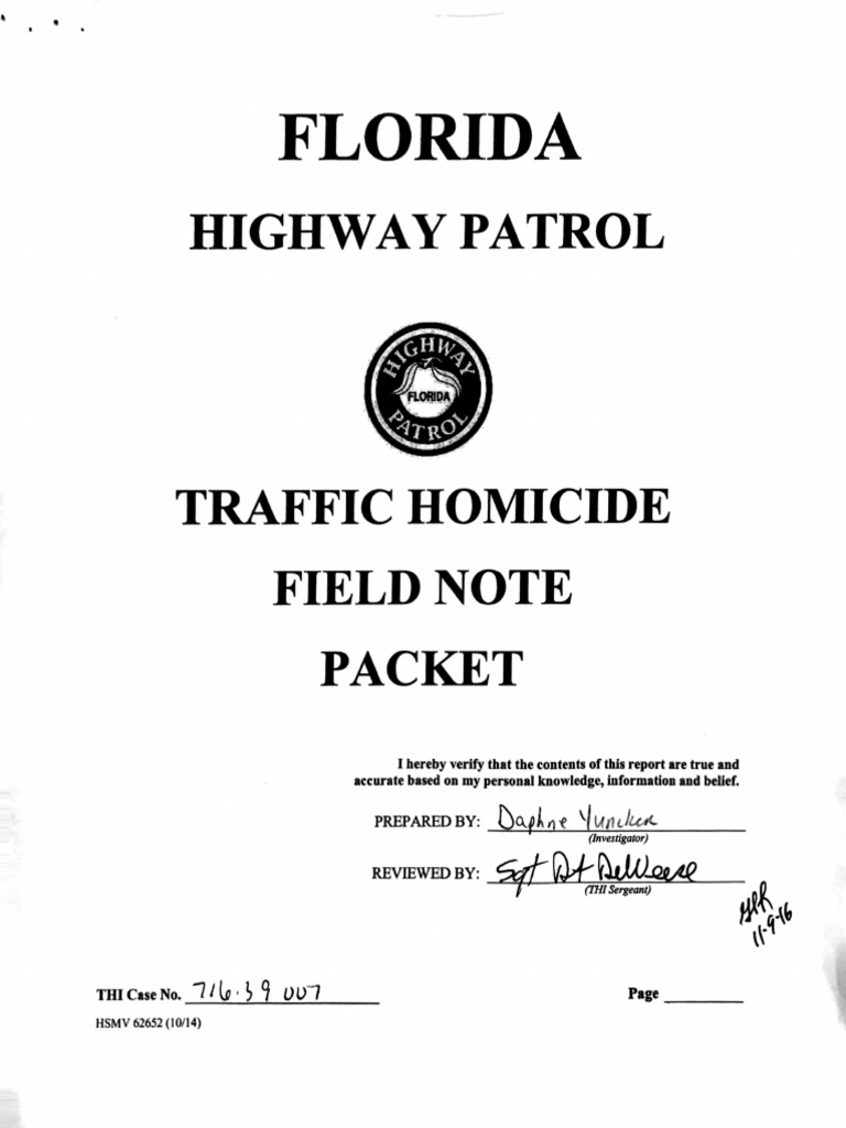 Florida Highway Patrol Field Note Packet For Tesla Autopilot Crash | PDF