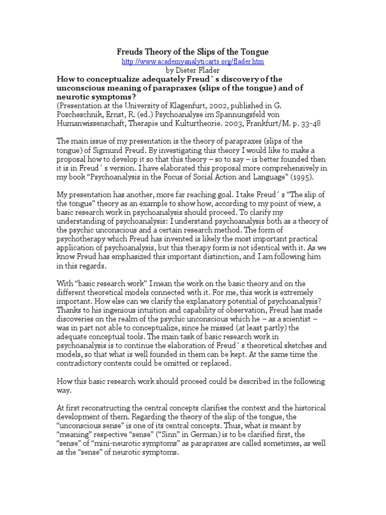 Freuds Theory of the Slips of the Tongue Psychoanalysis Sigmund Freud