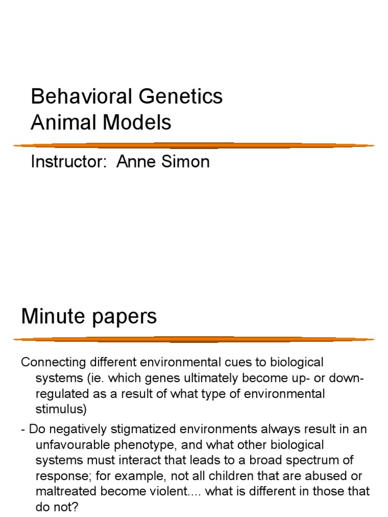Behavioral Animal Models Instructor Anne Simon PDF
