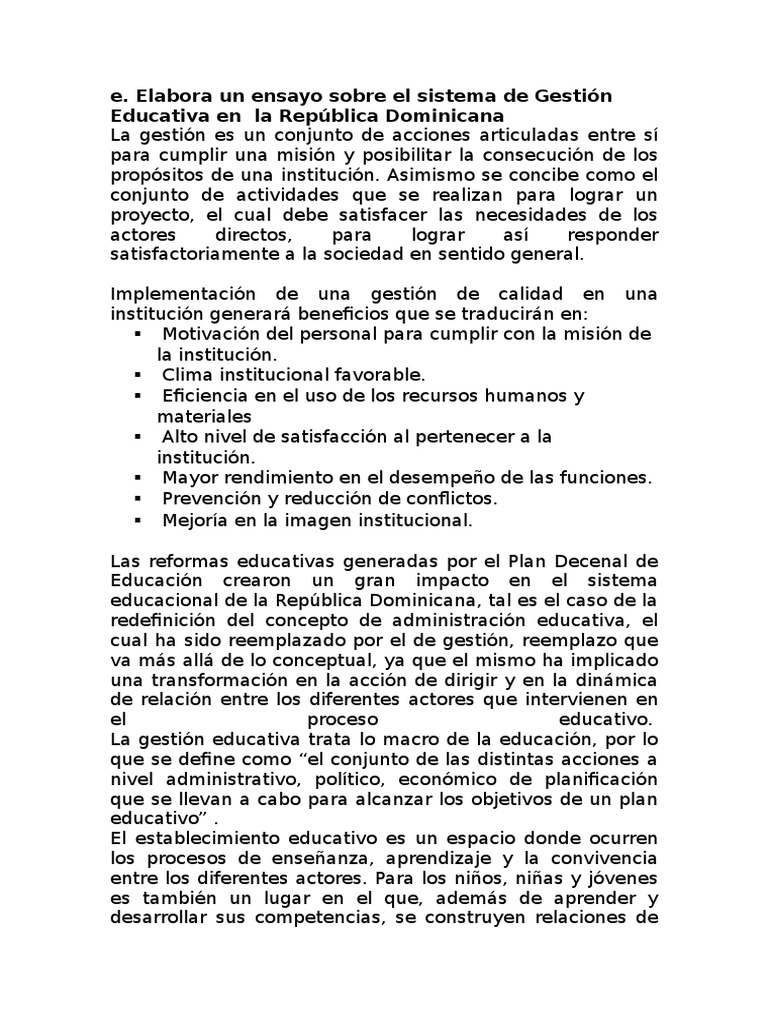Gestión Educativa en la República Dominicana | PDF | Plan de estudios ...