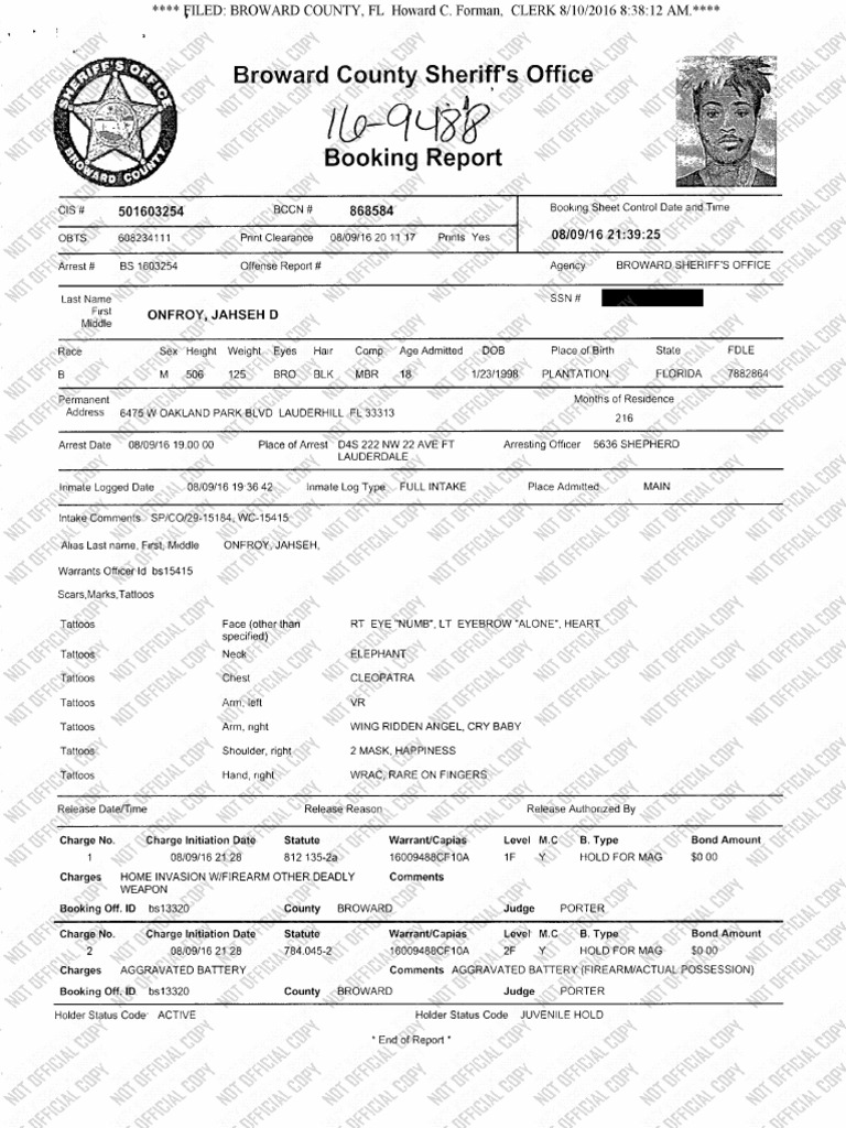Broward County Arrest Report August 2016 PDF