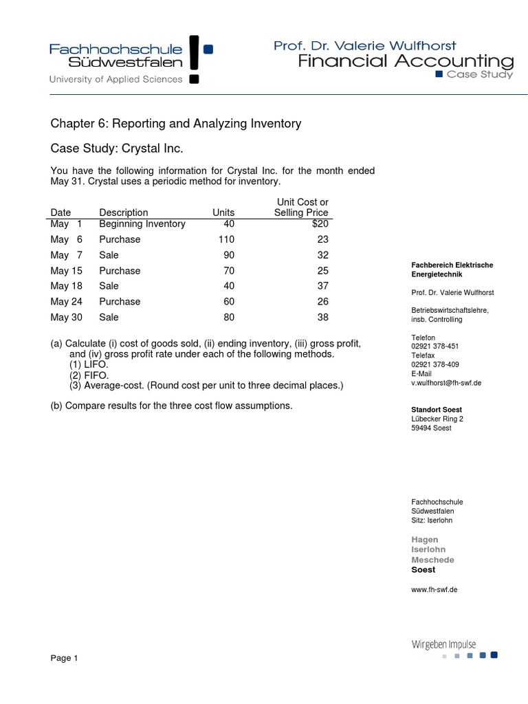 Inventory Analysis for Crystal Inc. | PDF | Cost Of Goods Sold | Inventory