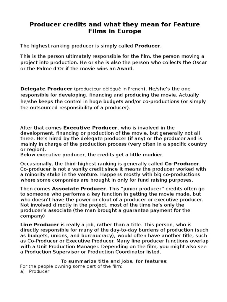 Understanding Film Producer Credits | PDF