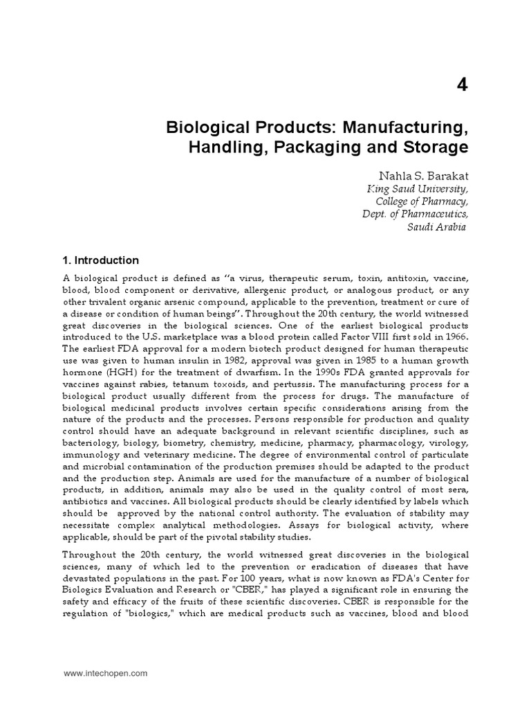 InTech-Biological Products Manufacturing Handling Packaging and Storage ...