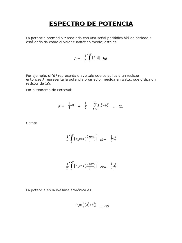 Espectro de Potencia y Densidad Espectral | PDF | Densidad espectral ...