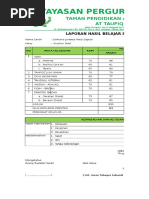 Raport Bayangan Tpq 2016