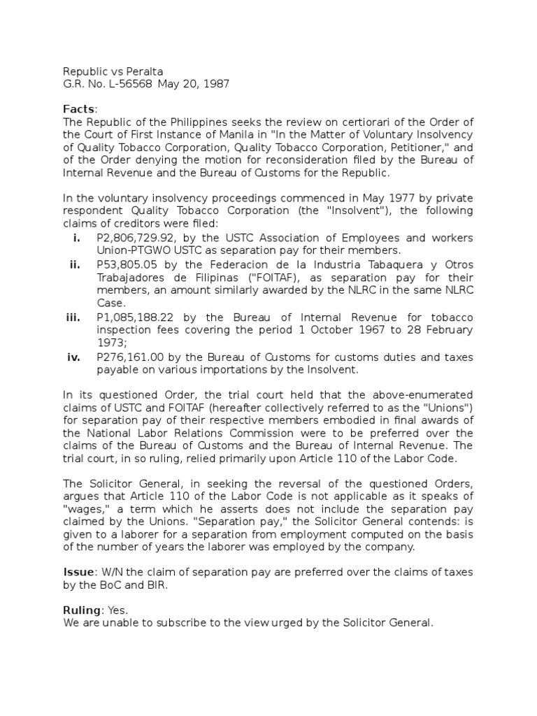 Civ Rev Republic Vs Peralta PDF United Kingdom Insolvency Law