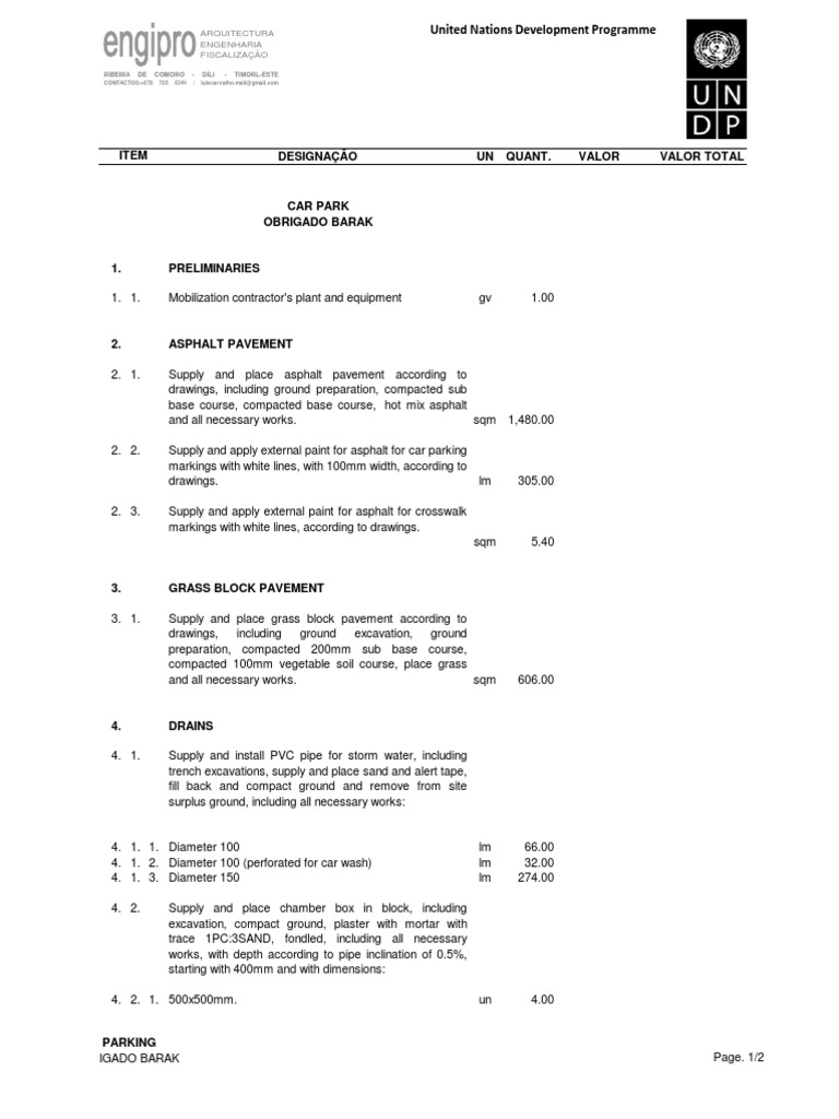 BOQ - Car Park | PDF | Building Engineering | Civil Engineering