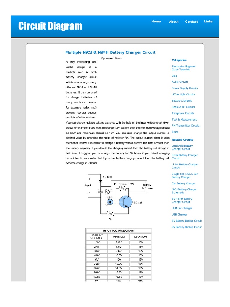 NiCd & NiMH Battery Charger Circuit Circuit Diagram PDF Battery Charger Manufactured Goods