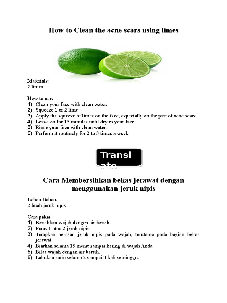 How To Clean The Acne Scars Using Limes Transl Ate PDF Lime (Fruit
