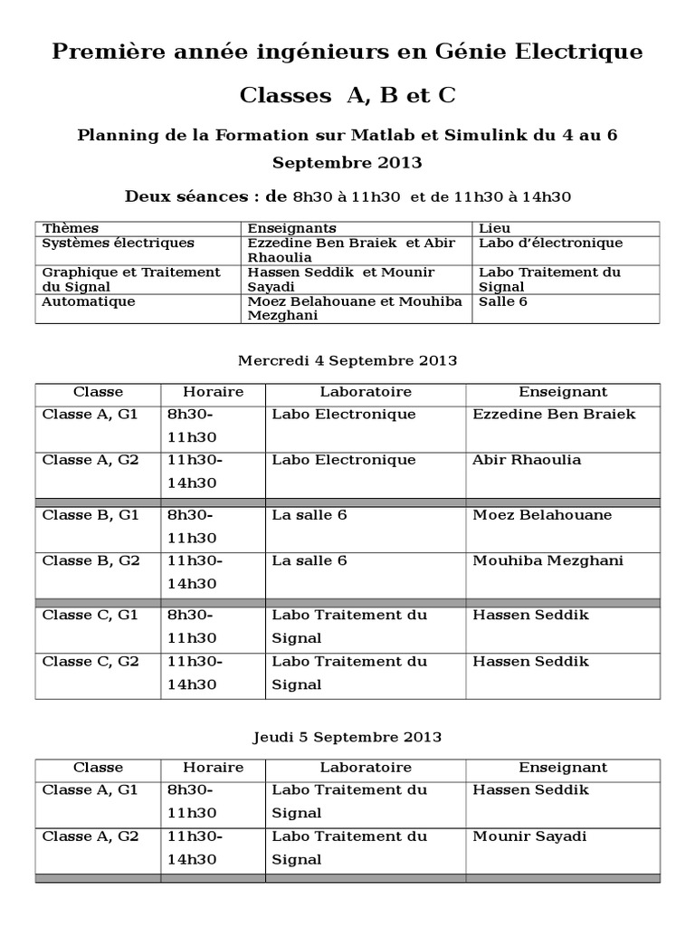 Formation Matlab/Simulink 2013 Planning | PDF | Électronique ...