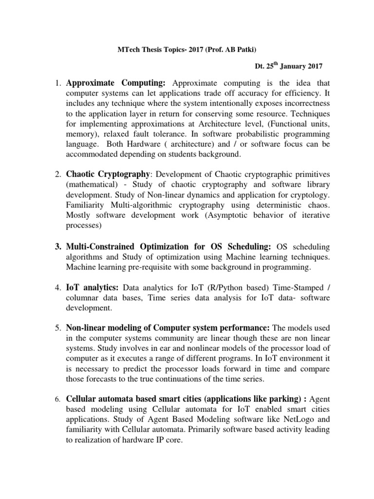 MTech Thesis Topics 2017 by Prof. AB Patki | PDF | Computers