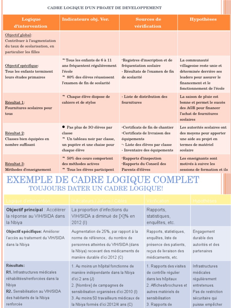 Cadre logique pour projets de développement | PDF | SIDA | Écoles