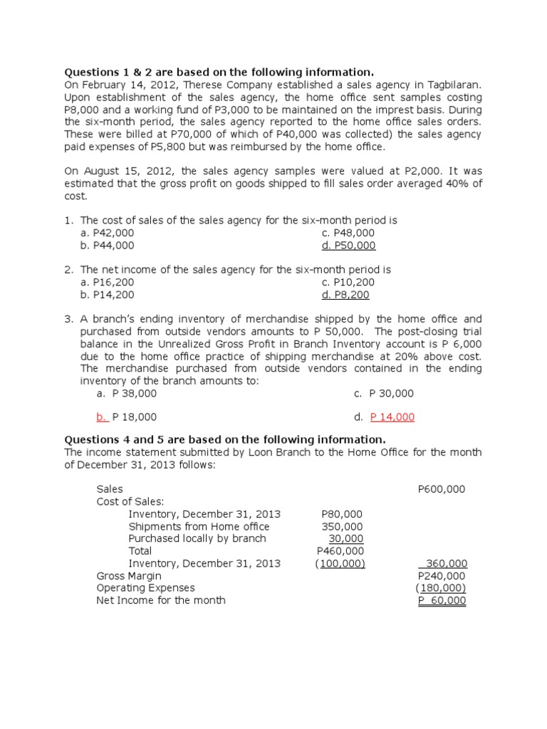 Sales agency net income and cost of sales calculation pdf debits
