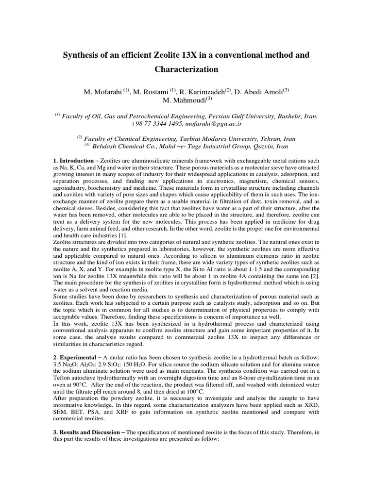 Characterization of Synthesized Zeolite 13X | PDF | Zeolite | Adsorption