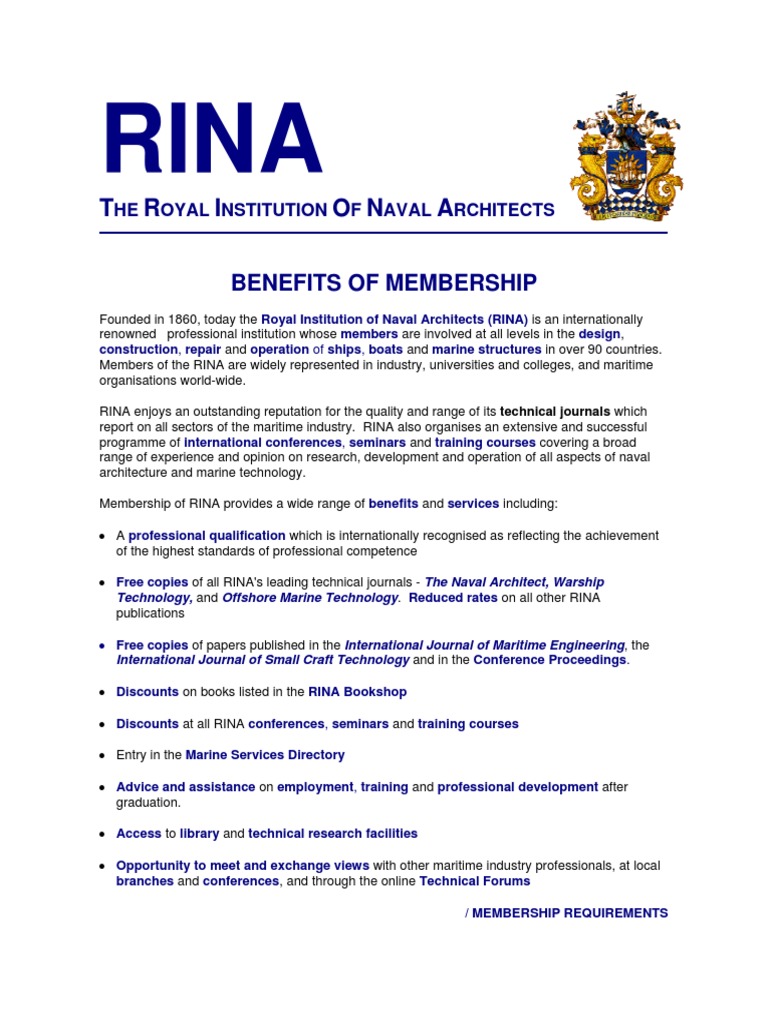 RINA Membership Benefits Overview | PDF | Naval Architecture | Architect